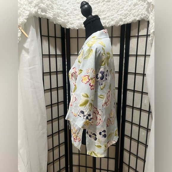 DAVID DART LINEN Floral Button-Up Shirt with Three-Quarter Sleeves, SIZE PS - Picture 4 of 9